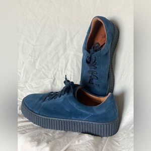 Blue Suede and Leather Platform Sneakers